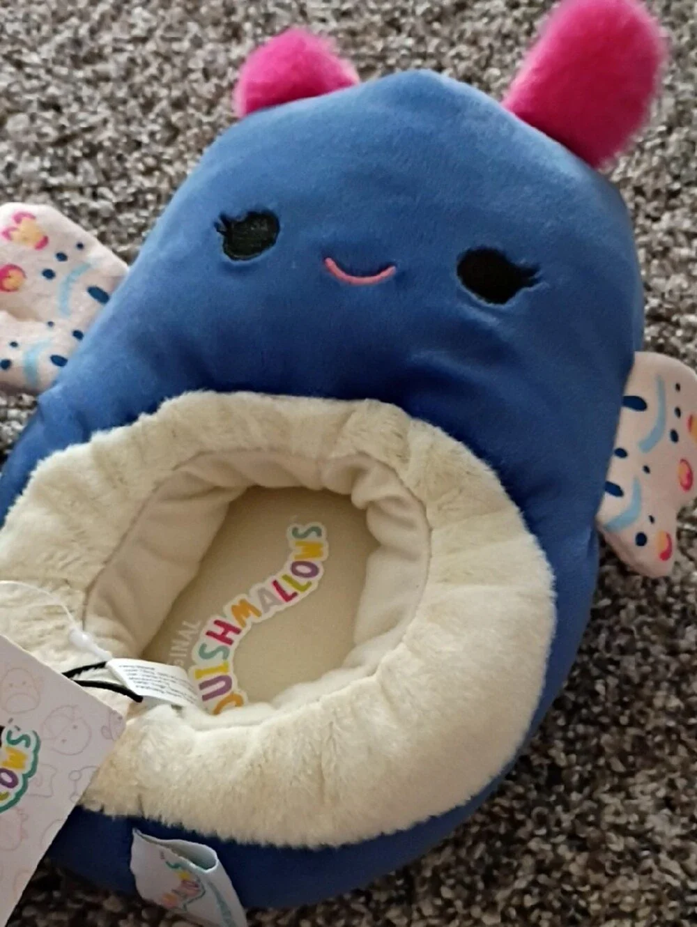Squishmallows Blue Kids Slippers with Pink Antennae and Patterned Wings